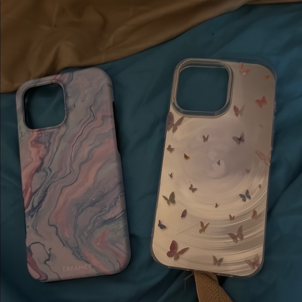 Pink and Purple iPhone Cases with Marble and Butterfly Patterns